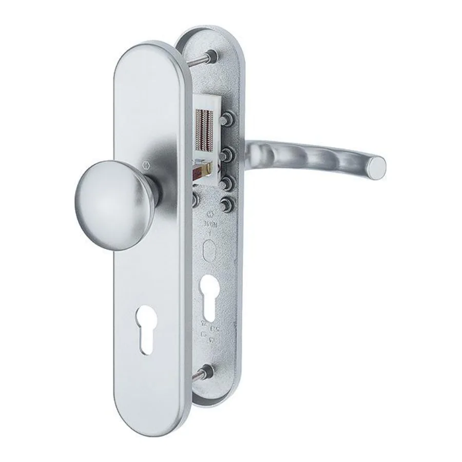 Guarnitura pomolo/maniglia HOPPE Tôkyô 84/3412N/1710RH su placca lunga – alluminio F1