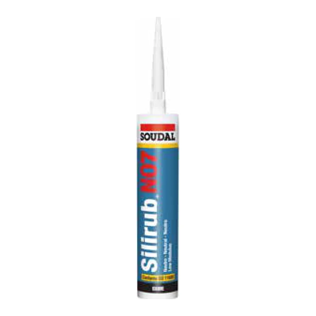 Silicone neutro Soudal Silirub NO7 per serramenti – cartuccia 300 ml trasparente